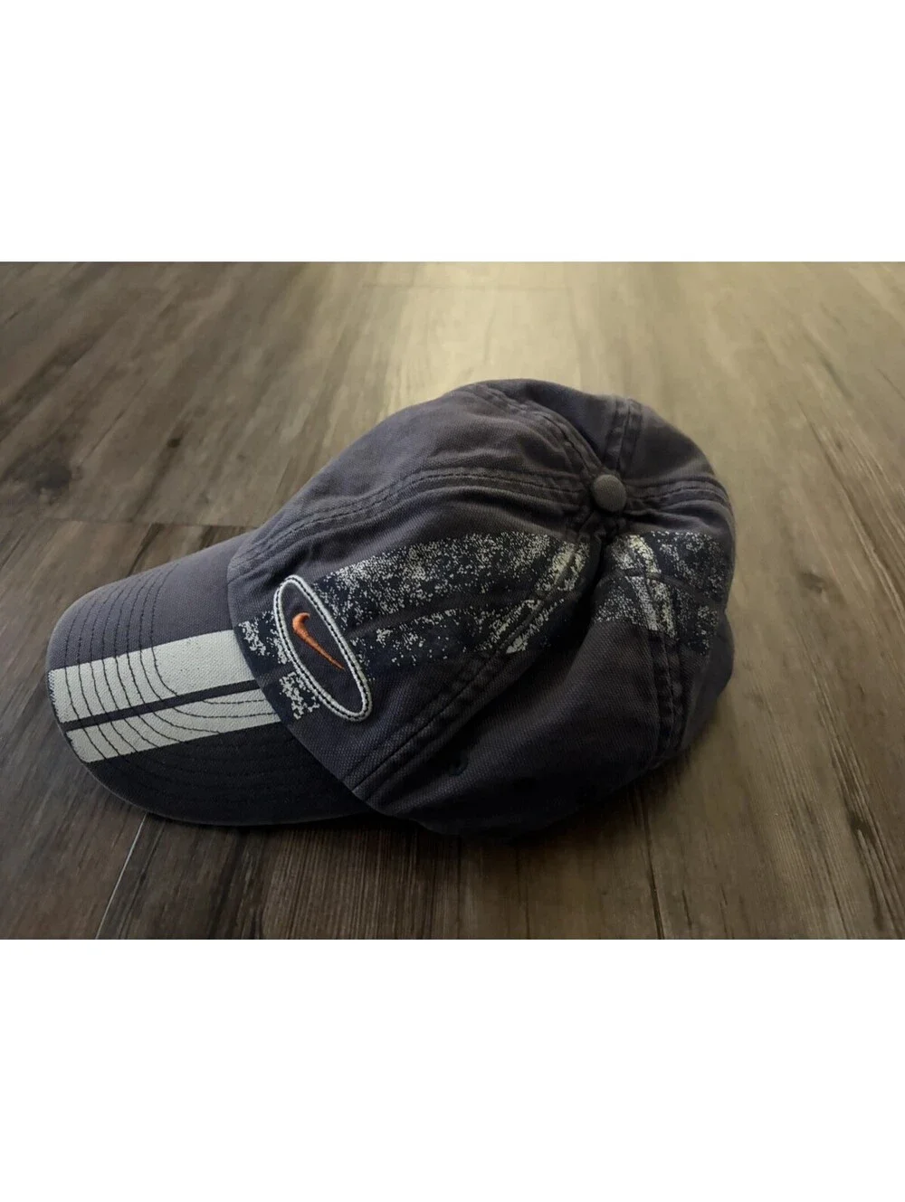Vintage Y2k Nike Striped Faded Navy Orange Hat Silver Tab